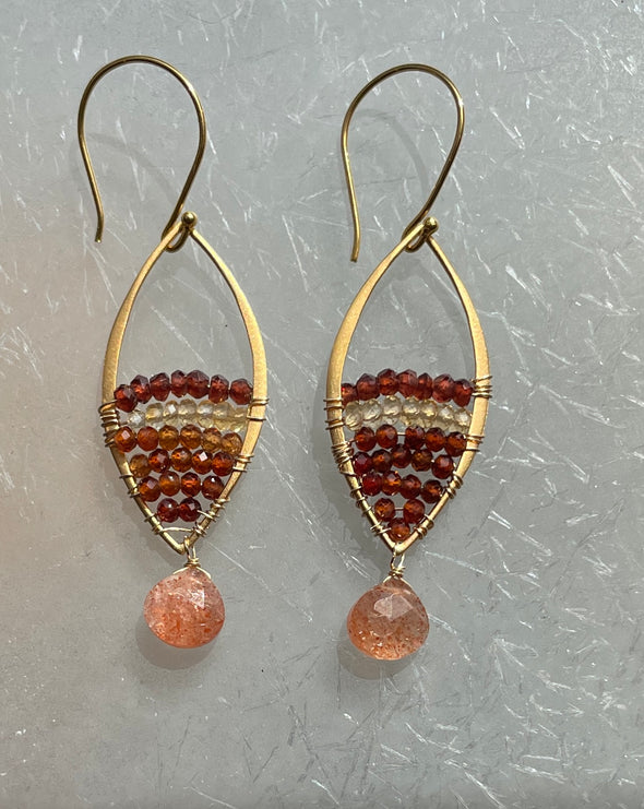 Marquis shaped semi precious stone earrings