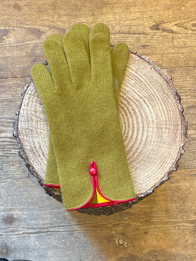 Spanish made cashmere blend gloves with button detail