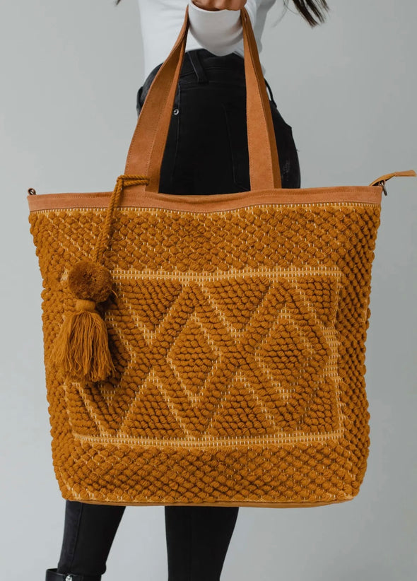 Diamond pattern tapestry tote