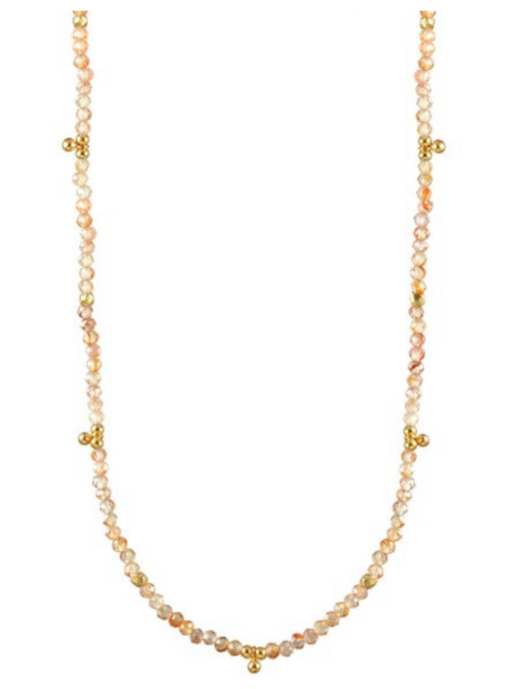 Hessonite garnet necklace with gold charms