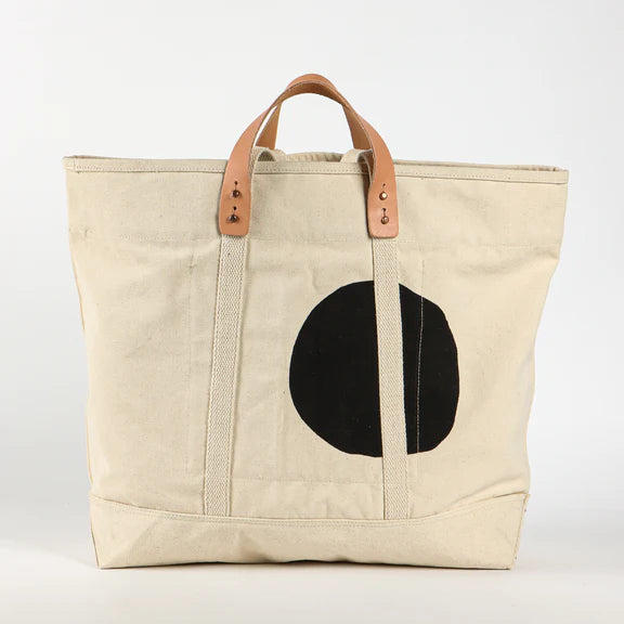 Black big dot canvas tote