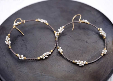 Pearl cluster hoop earrings