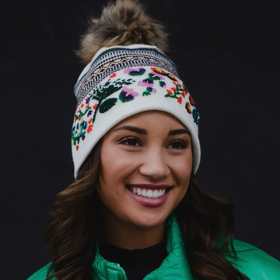 Floral embroidered knit hats