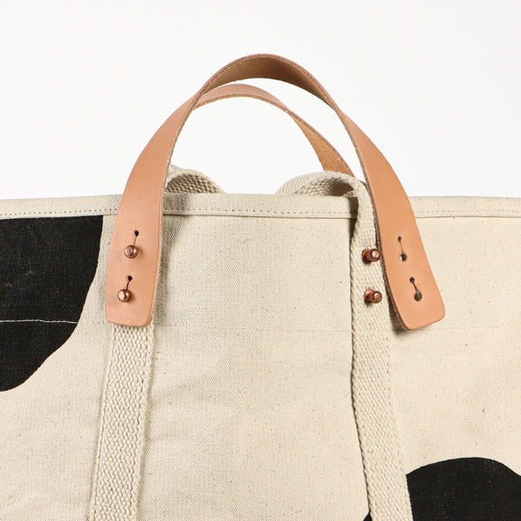 Black big dot canvas tote