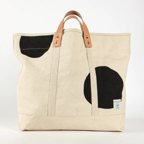 Black big dot canvas tote