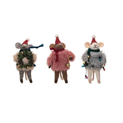 Felted mice in faux fur sweaters