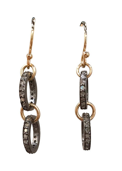 Oxidized double circle diamond earrings