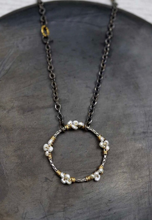 Pearl wrapped circle necklace